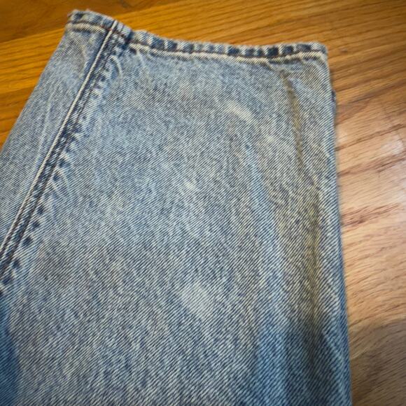 AE Strigid Super High-Waisted Baggy Straight Cut-Out Jeans Blue Size 00 - Picture 3 of 12